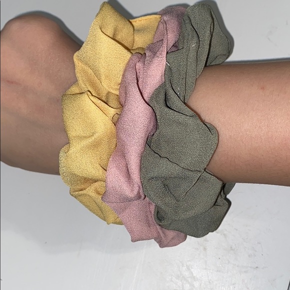 3 Yellow, Pink & Green Spring Time Scrunchies - Picture 2 of 2